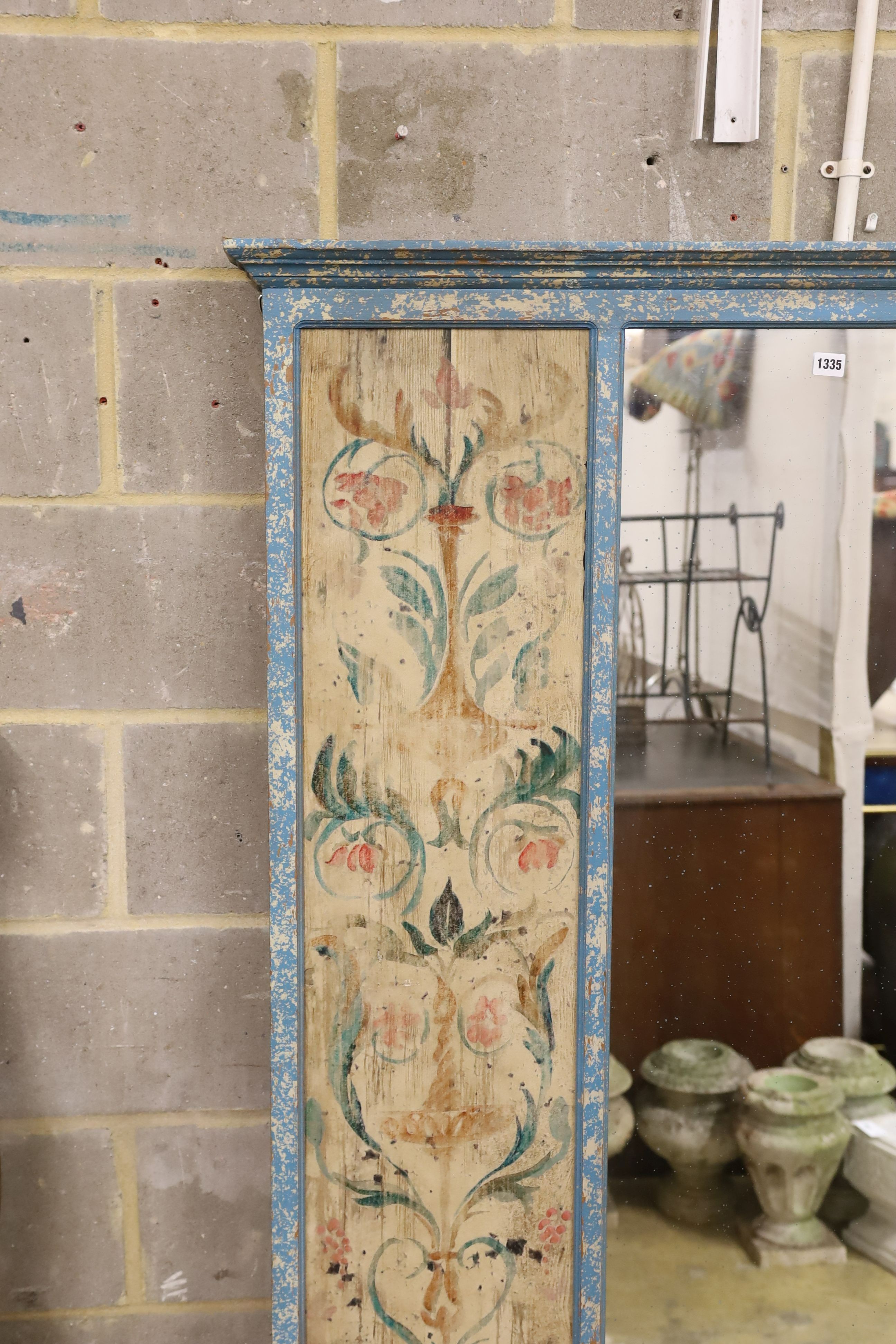A reproduction 19th century style rectangular polychrome floral wall mirror, width 126cm, height 164cm
